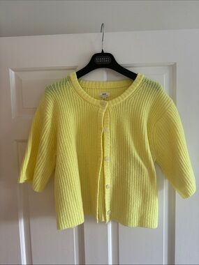 AERIE BUTTER YELLOW Short-Sleeve Knit Cardigan Sweater - SMALL